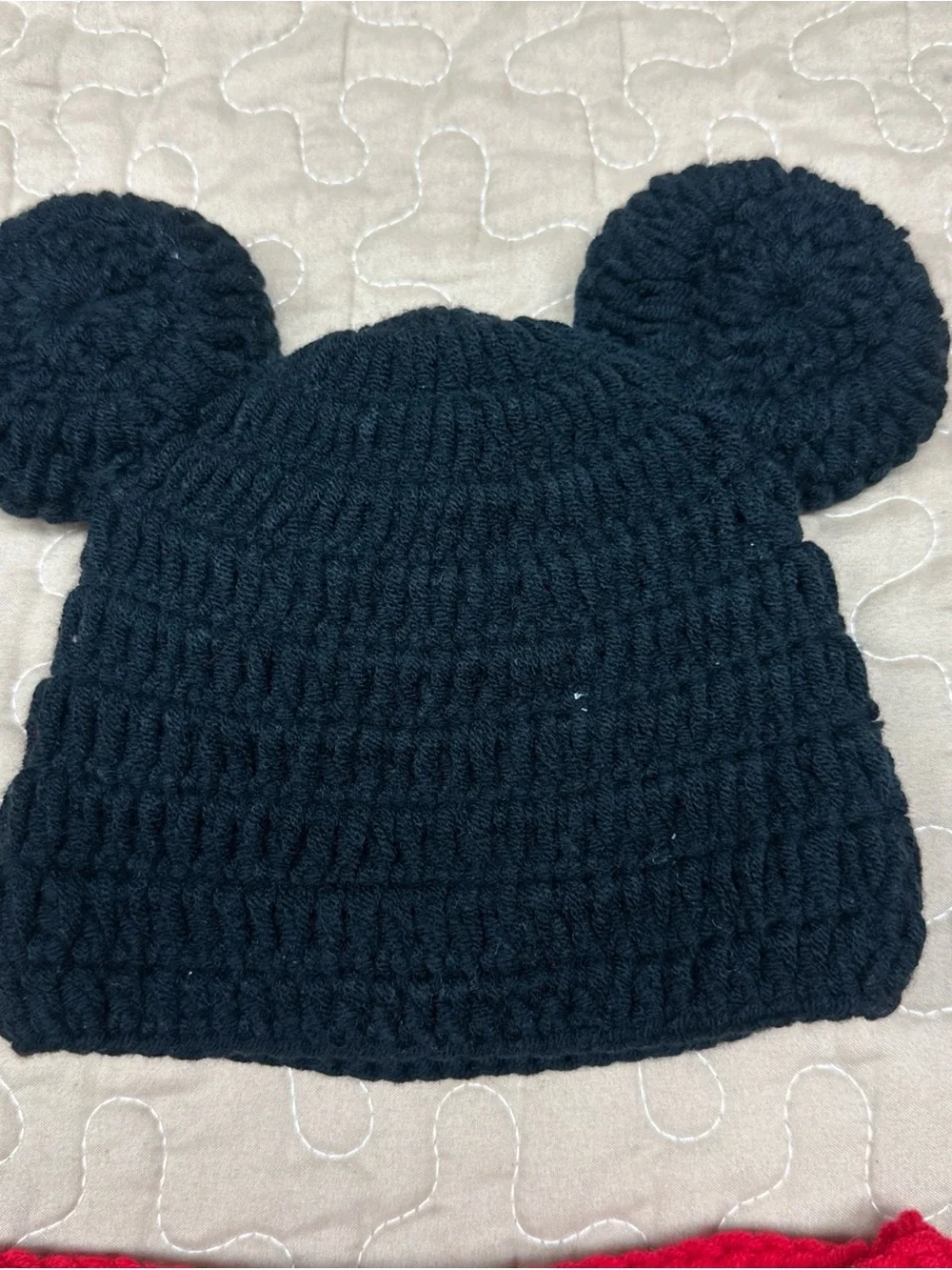Kids Crochet Mickey-Style Hat and Diaper Cover Set — Black & Red